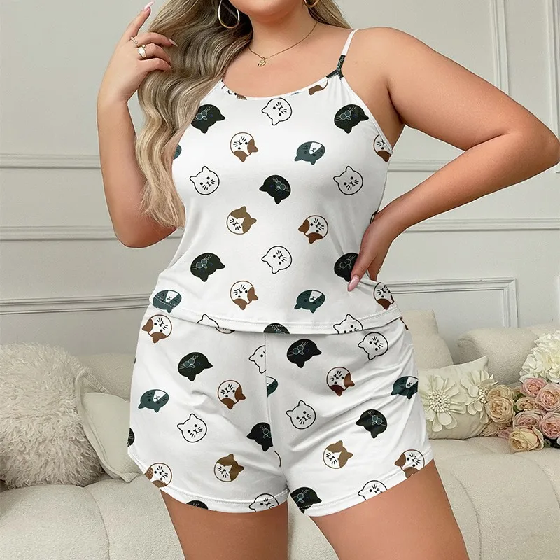 5XL Plus Size Women Summer Loungewear Cute Cat Print Suspenders Shorts Pjs Cami Shorts 2pcs Set Sleepwear Going Out Home Clothes
5XL Plus Size Women Summer Loungewear Cute Cat Print Suspenders Shorts Pjs Cami Shorts 2pcs Set Sleepwear Going Out Home Clothes