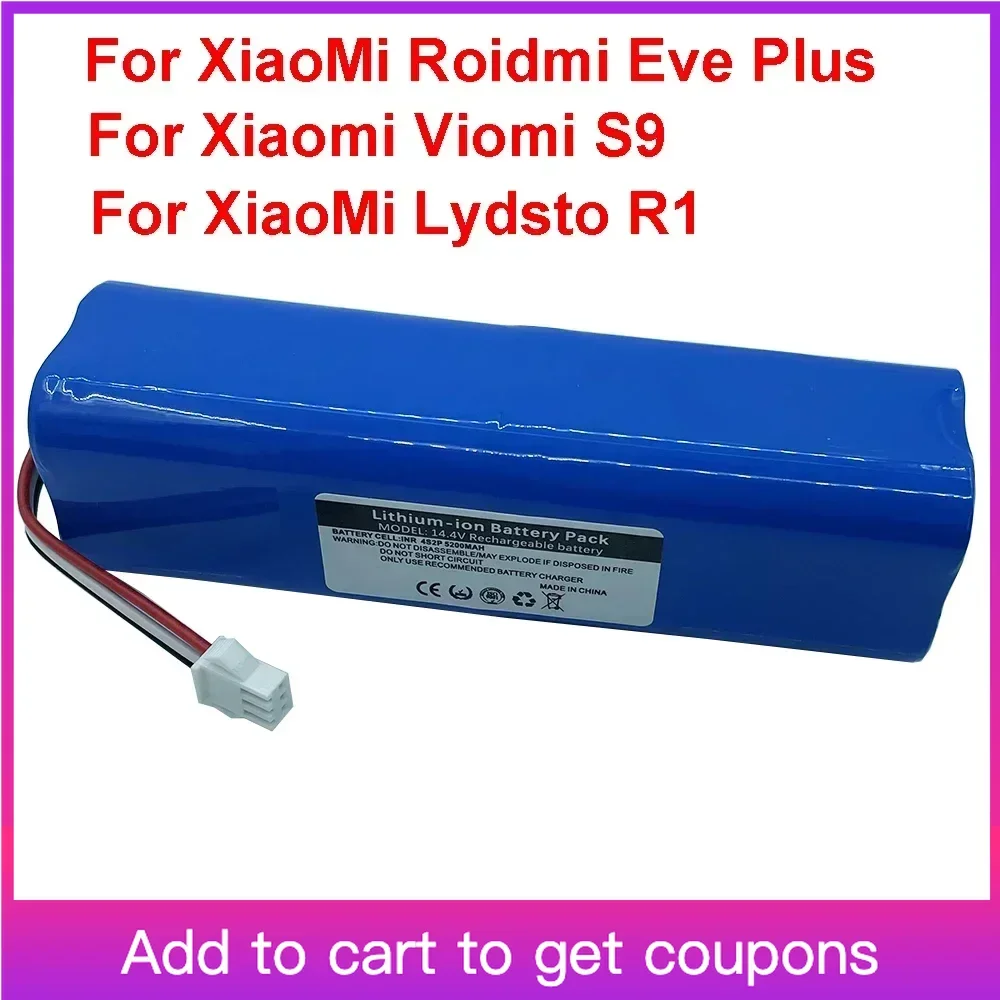 Rechargeable Li-ion battery For XiaoMi Lydsto R1 Robot Vacuum Cleaner R1 Battery Pack with Capacity14.4V 5200mAh
Rechargeable Li-ion battery For XiaoMi Lydsto R1 Robot Vacuum Cleaner R1 Battery Pack with Capacity14.4V 5200mAh