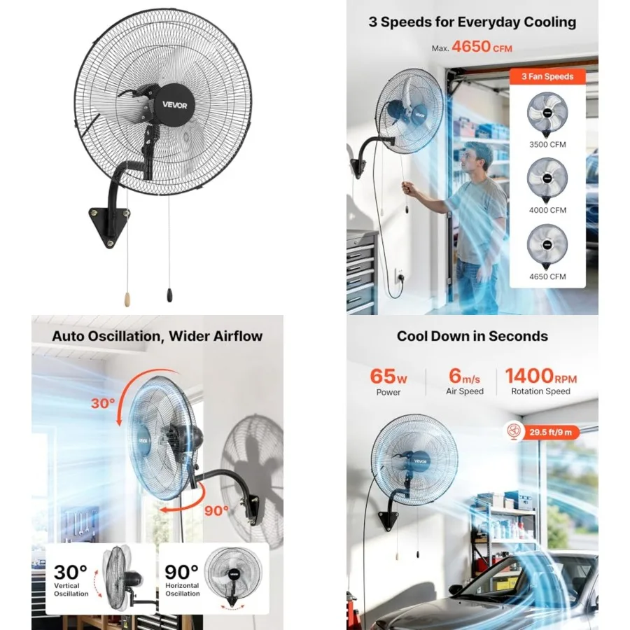 Wall Mount Fan, 20 in Wall Mounted Hanging Fan Oscillating, 3-Speed, Long Airflow Distance, Adjustable Rotation Angle, Mechanic
Wall Mount Fan, 20 in Wall Mounted Hanging Fan Oscillating, 3-Speed, Long Airflow Distance, Adjustable Rotation Angle, Mechanic