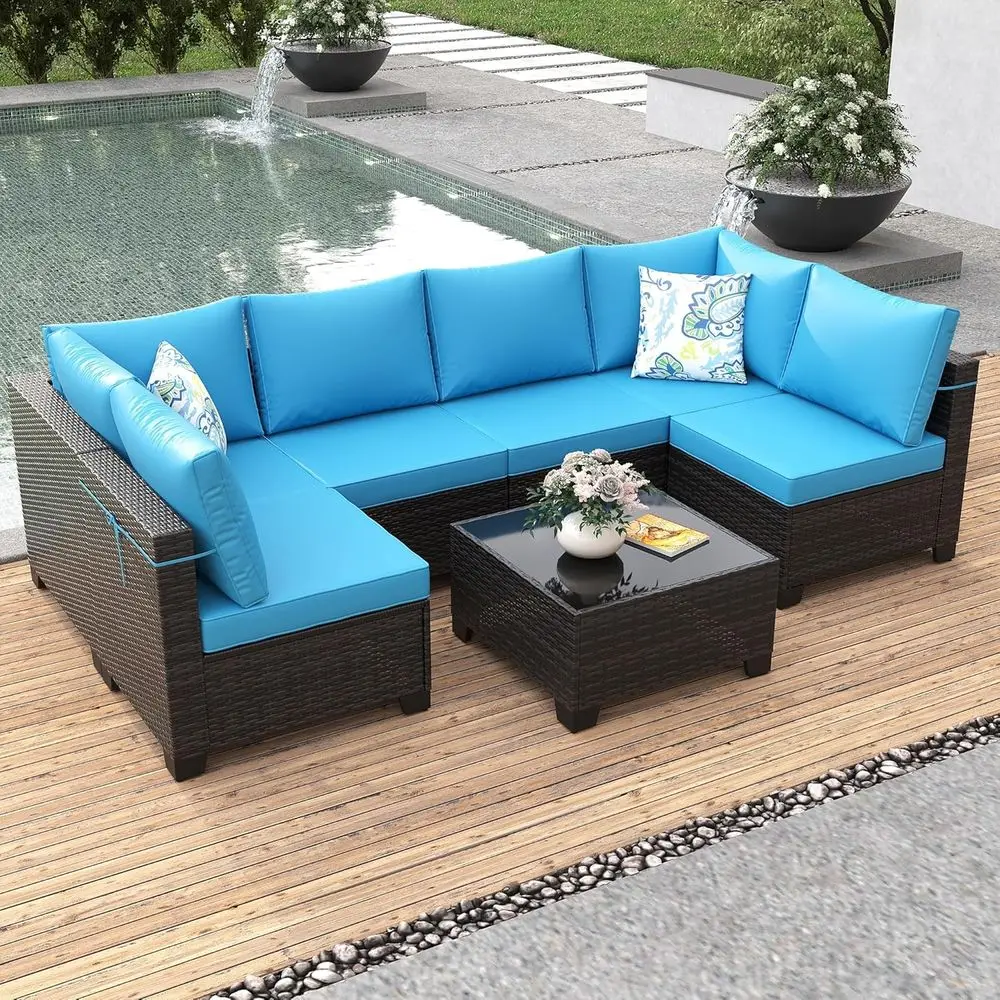 7 Pieces Patio urniture Set, Outdoor Sectional Rattan Soa Set, Wicker Patio Contion Set with Cushions and Glass Coee Table, or B
7 Pieces Patio urniture Set, Outdoor Sectional Rattan Soa Set, Wicker Patio Contion Set with Cushions and Glass Coee Table, or B
