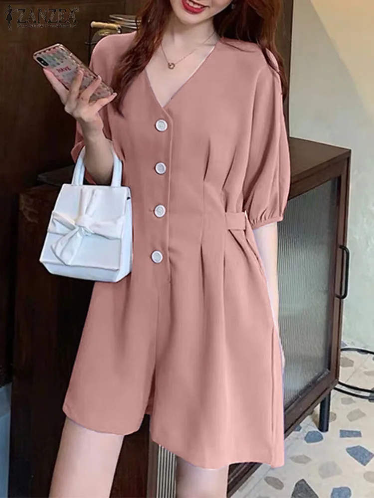 Women Playsuits 2024 ZANZEA Short Jumpsuits Summer Short Sleeve V-neck Casual Elegant Loose Pleated Solid Color Buttons Overalls
Women Playsuits 2024 ZANZEA Short Jumpsuits Summer Short Sleeve V-neck Casual Elegant Loose Pleated Solid Color Buttons Overalls
