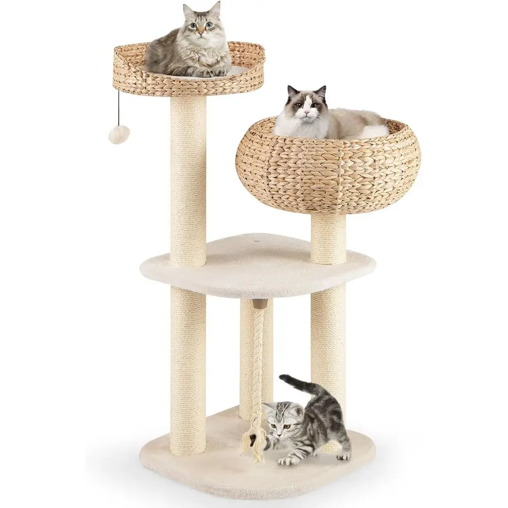Tall Natural Sisal Cat Tower with Wicker Condo, Top Perch, and Hanging Toy Ball for Indoor Cats
Tall Natural Sisal Cat Tower with Wicker Condo, Top Perch, and Hanging Toy Ball for Indoor Cats