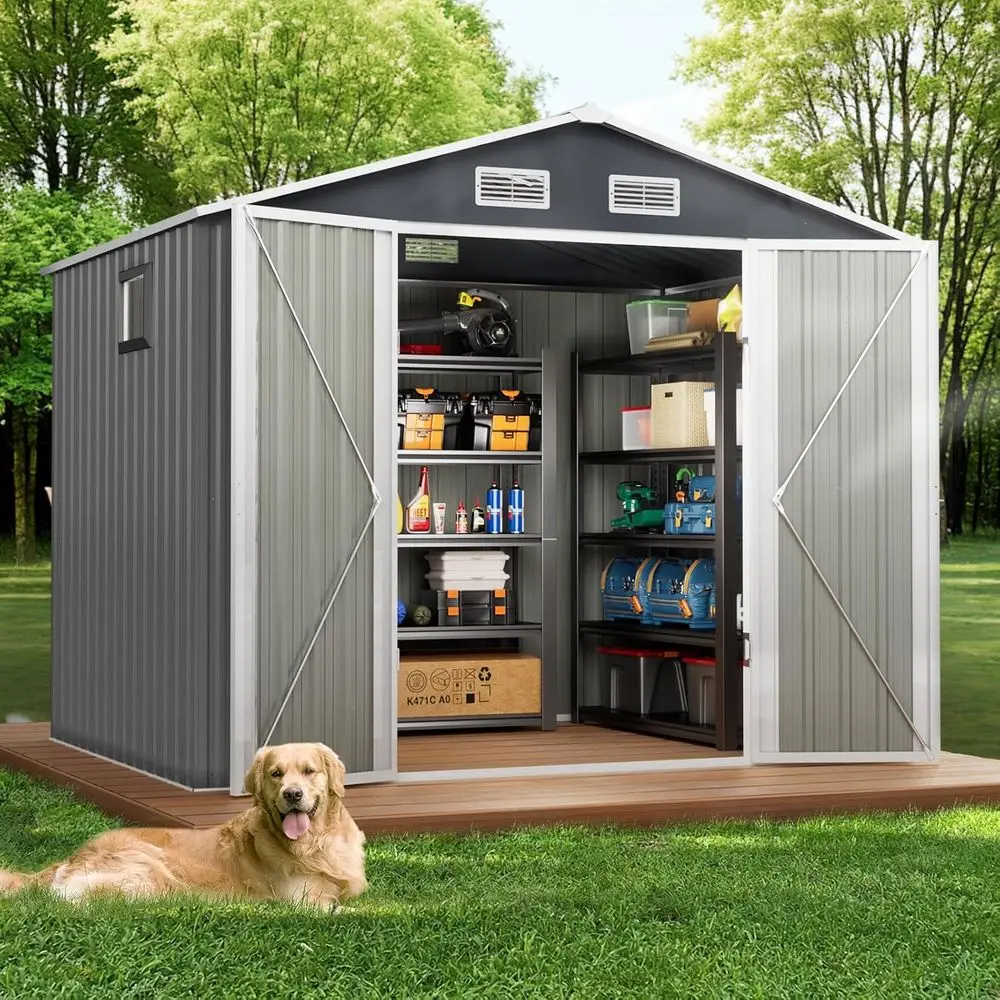 Gray 8x6 Outdoor Storage Shed with Sloped Roof, Lockable Door, Air Vents, and Window for Utility, Patio, and Garden Use
Gray 8x6 Outdoor Storage Shed with Sloped Roof, Lockable Door, Air Vents, and Window for Utility, Patio, and Garden Use