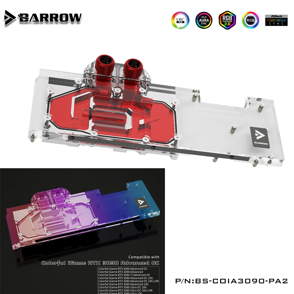 BARROW GPU Water Block for Colorful iGame RTX 3080/3090 Advanced OC Water Cooling Cooler 5V Header BS-COIA3090-PA2
BARROW GPU Water Block for Colorful iGame RTX 3080/3090 Advanced OC Water Cooling Cooler 5V Header BS-COIA3090-PA2