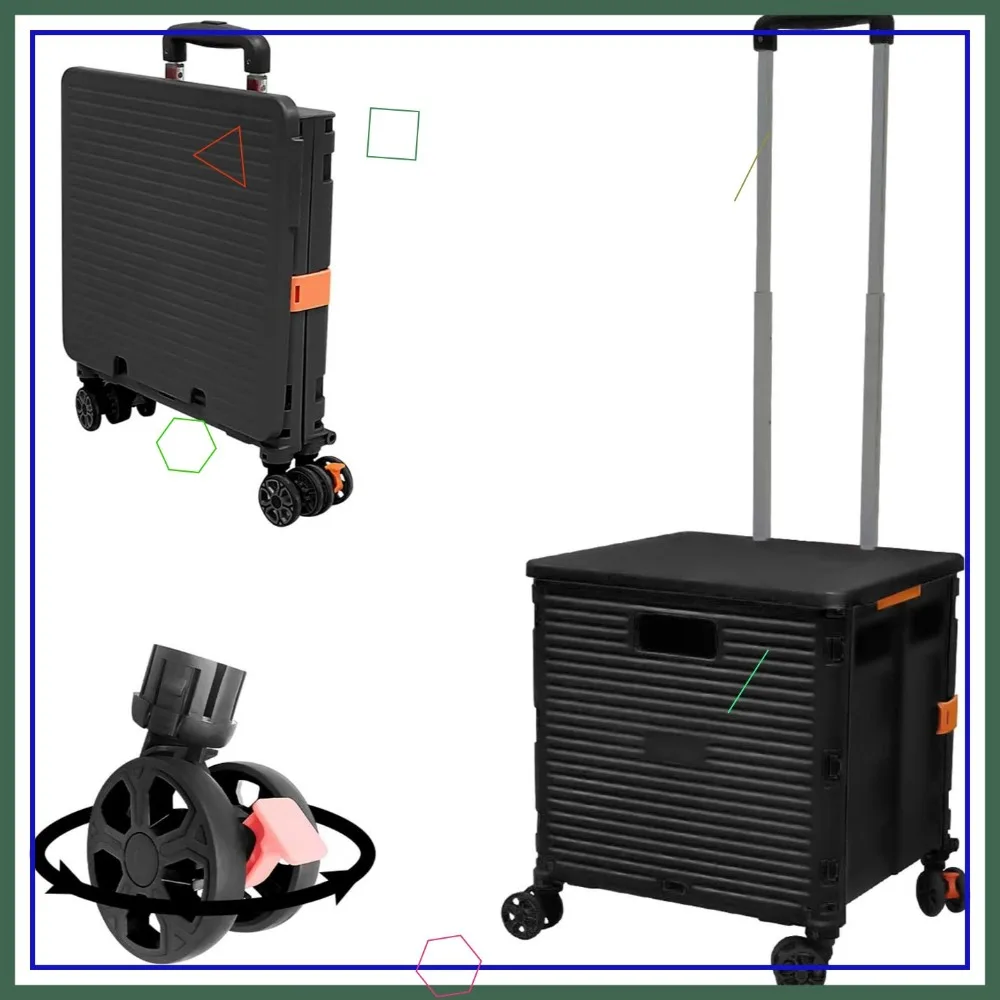 Foldable Utility Cart with Telescoping Handle, 4 Rotate Wheels, Heavy Duty Plastic, Black
Foldable Utility Cart with Telescoping Handle, 4 Rotate Wheels, Heavy Duty Plastic, Black