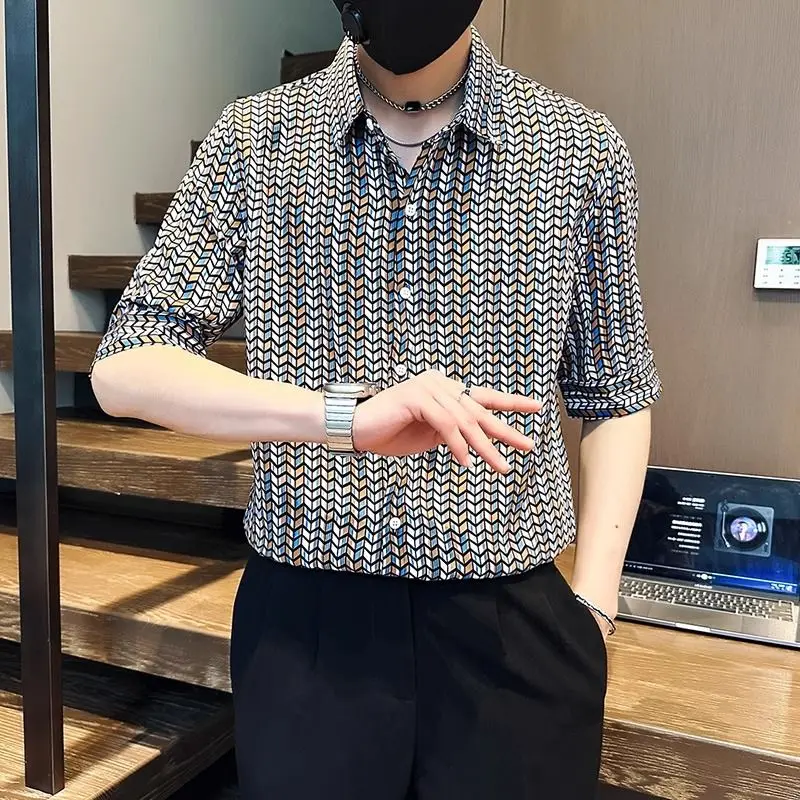 Contrasting Colors Geometric Shirts Printed Summer Turn-down Collar Men's Clothing Stylish Short Sleeve Business Casual Shirts
Contrasting Colors Geometric Shirts Printed Summer Turn-down Collar Men's Clothing Stylish Short Sleeve Business Casual Shirts