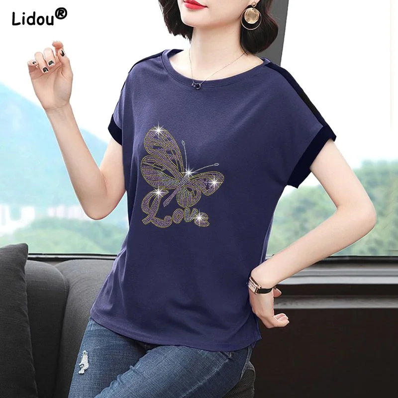 Short Sleeve Round Neck Pullovers Solid Color Loose Korean Diamonds Comfortable T-Shirts Summer Thin Women's Clothing Casual
Short Sleeve Round Neck Pullovers Solid Color Loose Korean Diamonds Comfortable T-Shirts Summer Thin Women's Clothing Casual