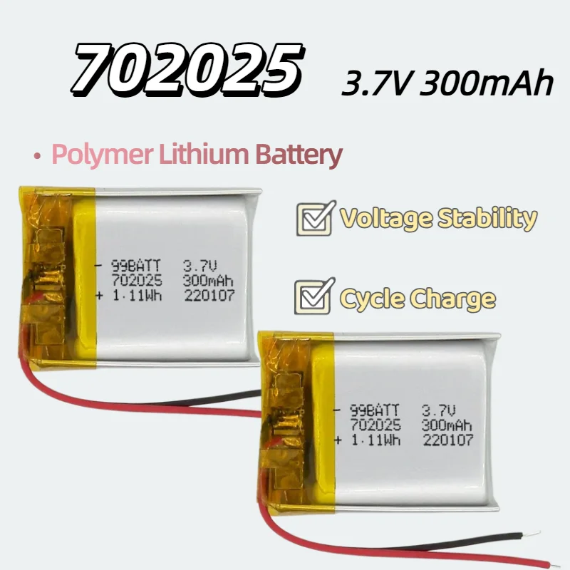 702025 3.7V 300mAh Rechargeable Lithium Polymer Battery for Bluetooth Headset Speaker Hydrogen-Rich Water Bottle Charging Box
702025 3.7V 300mAh Rechargeable Lithium Polymer Battery for Bluetooth Headset Speaker Hydrogen-Rich Water Bottle Charging Box