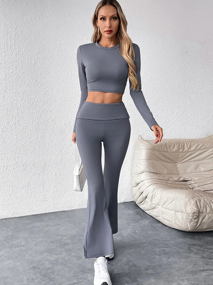 Women Yoga Casual Minimalist Solid Two Piece Set Spring New Skinny Sporty Long Sleeve Crop Tops +Turndown Waist Pants Trend 2pc
Women Yoga Casual Minimalist Solid Two Piece Set Spring New Skinny Sporty Long Sleeve Crop Tops +Turndown Waist Pants Trend 2pc