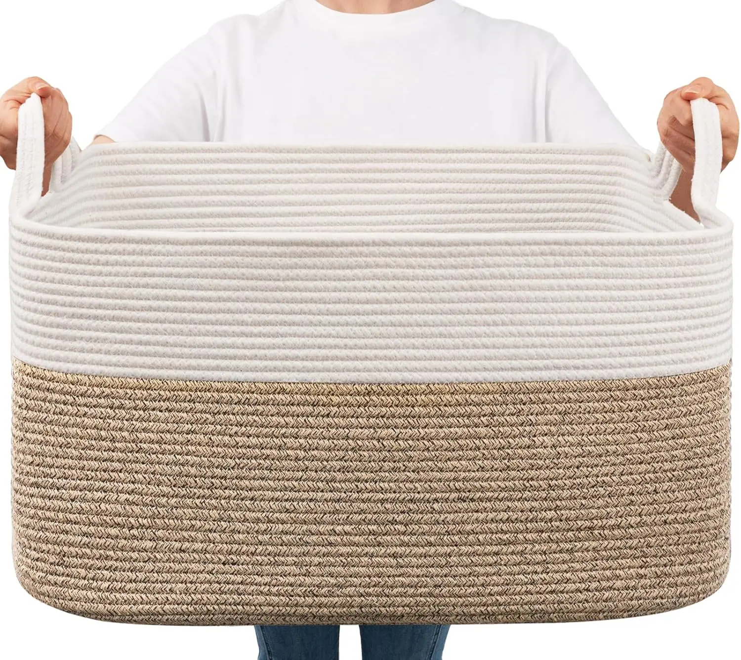 Large Woven Storage Basket, 21.6x14.9x11.8 Inches, Cotton Rope Organizer for Living Room Bedroom in White & Brown
Large Woven Storage Basket, 21.6x14.9x11.8 Inches, Cotton Rope Organizer for Living Room Bedroom in White & Brown