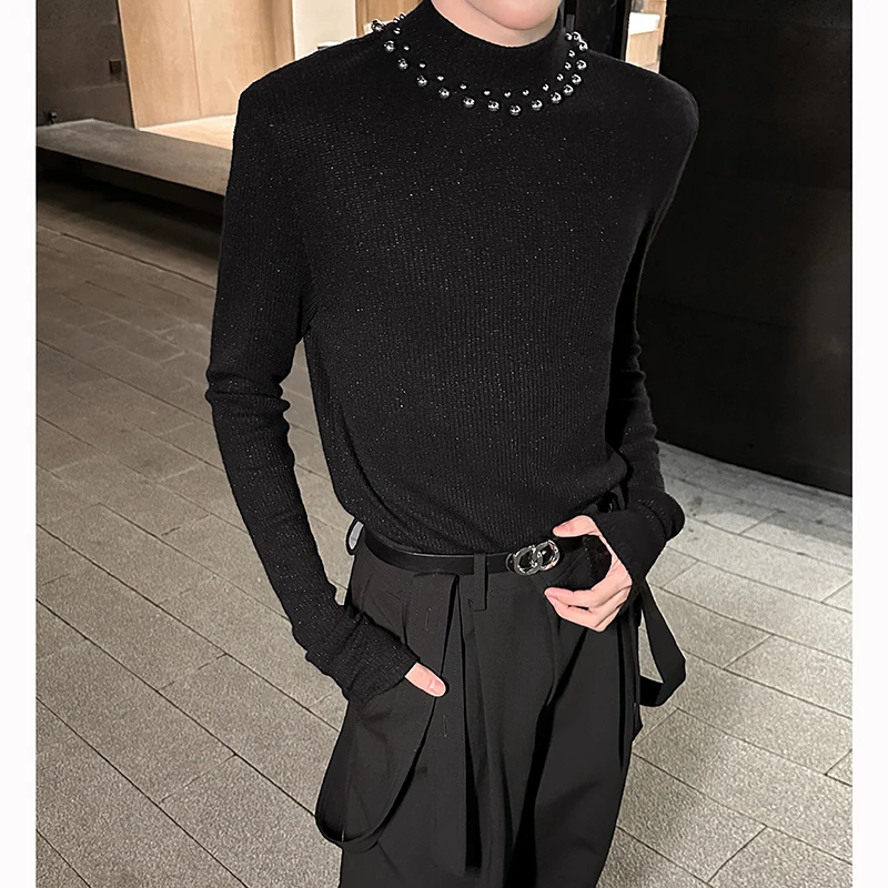Autumn Winter Pearl Embellied Knitted Long Sve Men's T-irt f High Collar oulder Padded Warm Base Layer Top
Autumn Winter Pearl Embellied Knitted Long Sve Men's T-irt f High Collar oulder Padded Warm Base Layer Top