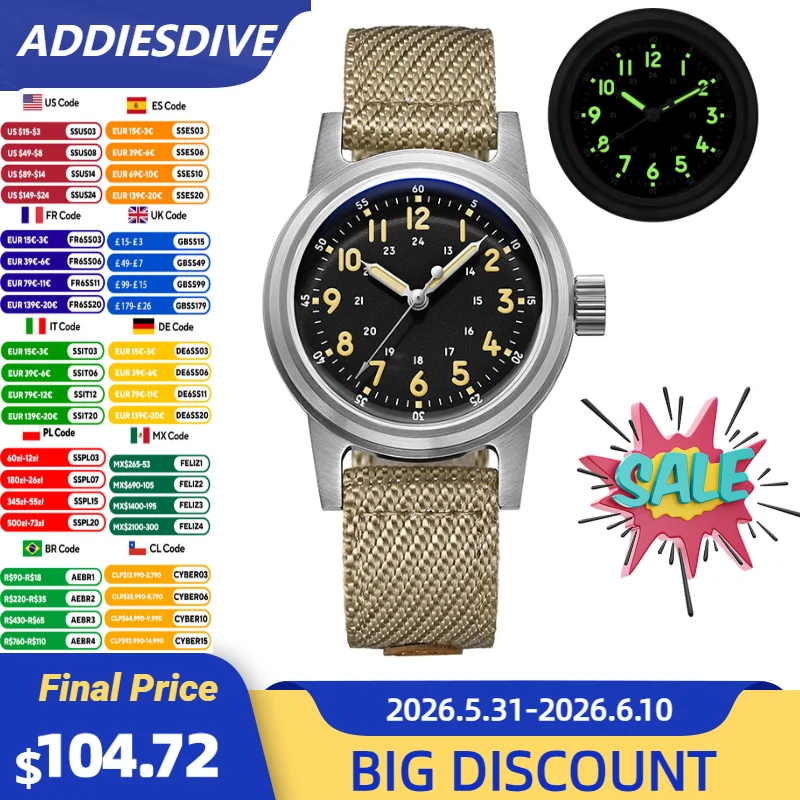 ADDIESDIVE New Man Watch 36mm NH35 Automatic Luxury Mechanical Watches Fashion Retro C3 Luminous 20Bar Waterproof Wristwatch
ADDIESDIVE New Man Watch 36mm NH35 Automatic Luxury Mechanical Watches Fashion Retro C3 Luminous 20Bar Waterproof Wristwatch
