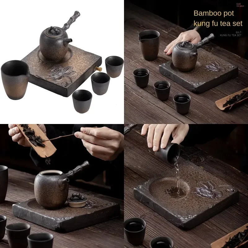 【CHIMU HOME】 Japanese Gilding Iron Glaze Complete Kung Fu Set for Porcelain Bamboo Joint Side Handle Pot Dry Pour Small
【CHIMU HOME】 Japanese Gilding Iron Glaze Complete Kung Fu Set for Porcelain Bamboo Joint Side Handle Pot Dry Pour Small