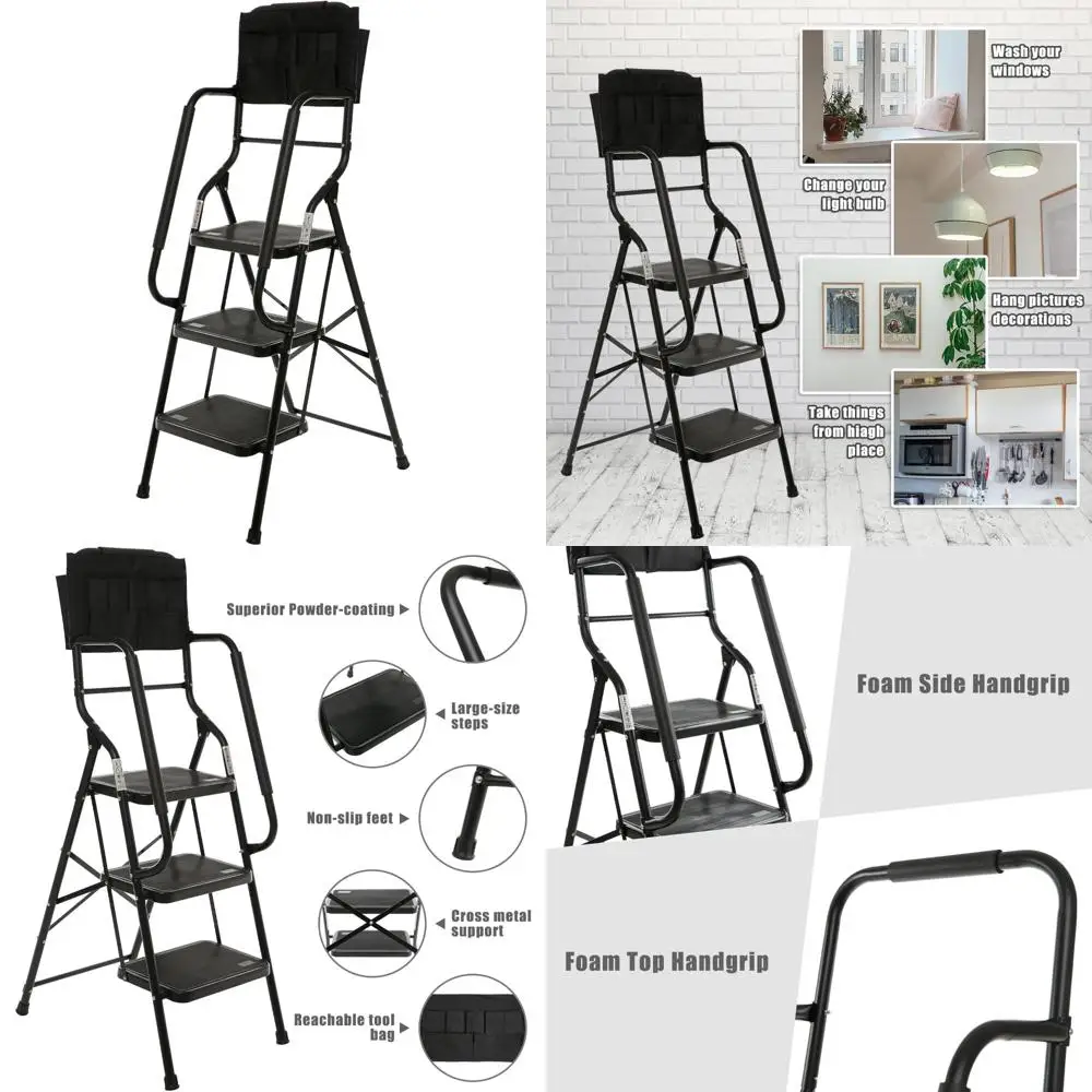 Folding 3-Step Ladder with Handrails - 500 lb Capacity, Safety Side Rails, Ideal for Home Kitchen Use
Folding 3-Step Ladder with Handrails - 500 lb Capacity, Safety Side Rails, Ideal for Home Kitchen Use