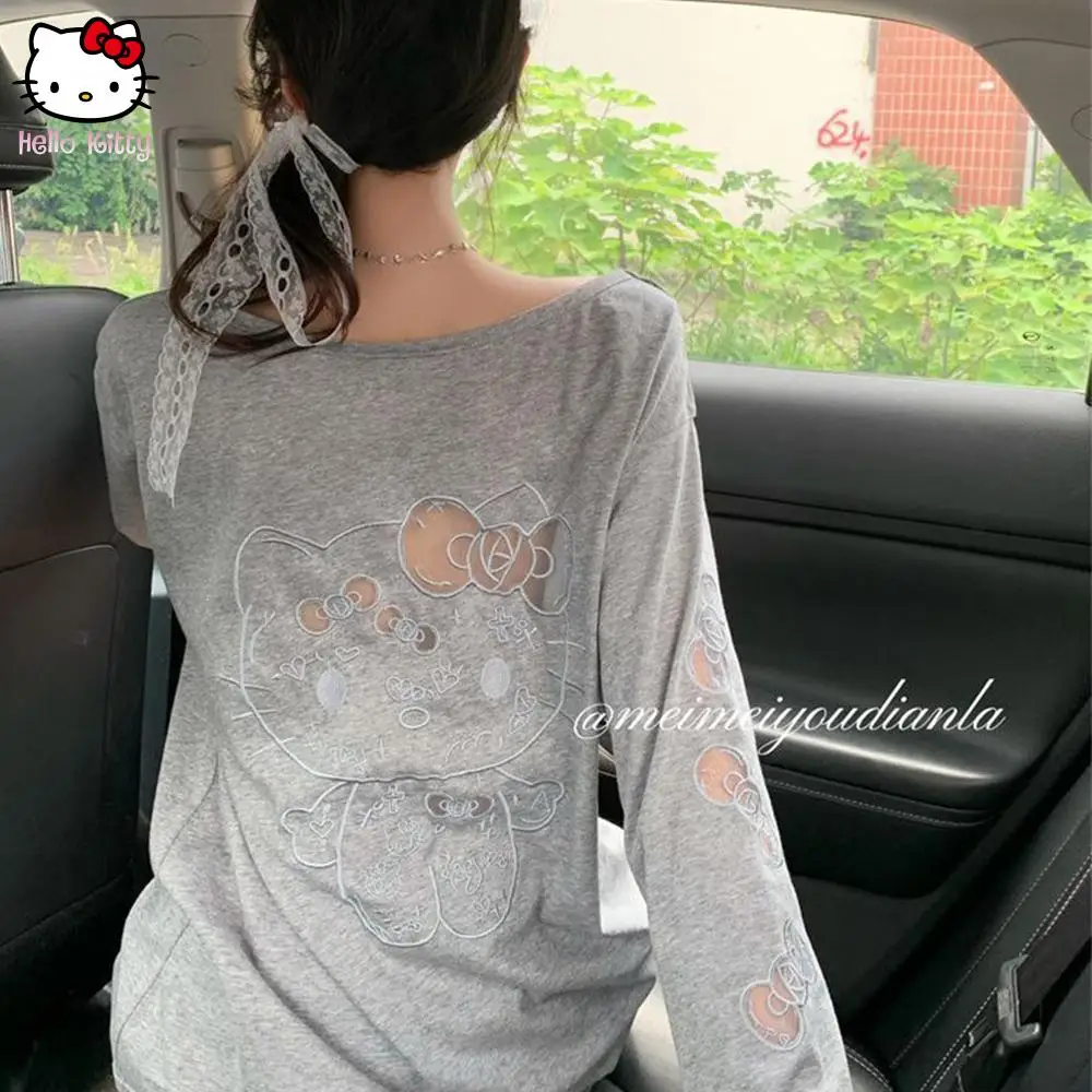 Футболка с рисунком Sanrio Hello Kitty, женская летняя белая свободная футболка с вышивкой в корейском стиле и длинными рукавами, тонкая защита от солнца
Футболка с рисунком Sanrio Hello Kitty, женская летняя белая свободная футболка с вышивкой в корейском стиле и длинными рукавами, тонкая защита от солнца
