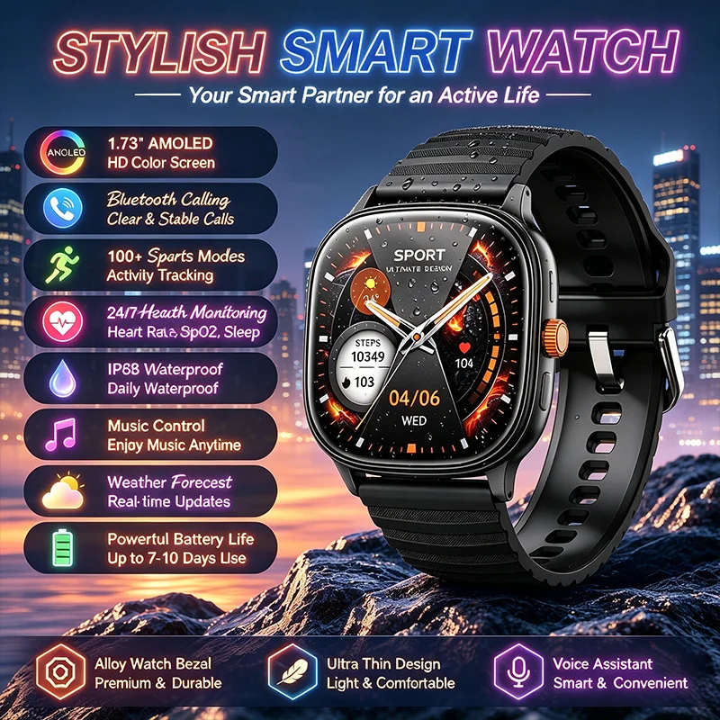 Fashionable Smart Watch with 1.73-inch Color Screen Health Monitoring Bluetooth Calling Alloy Watch Frame Multi-dial Smart Watch
Fashionable Smart Watch with 1.73-inch Color Screen Health Monitoring Bluetooth Calling Alloy Watch Frame Multi-dial Smart Watch