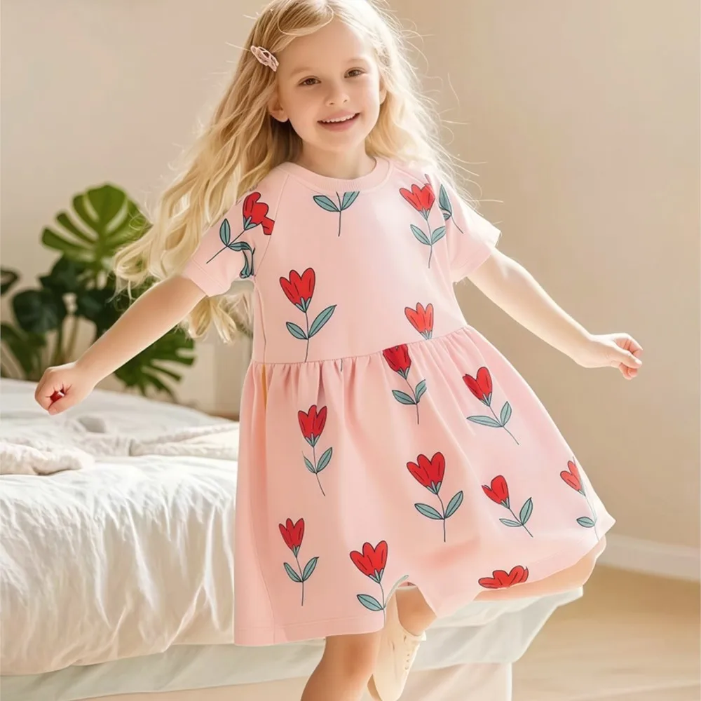 Girls' Pink Short - Sleeve Dress - with Red Flower Print - Suitable for Ages 2-7y
Girls' Pink Short - Sleeve Dress - with Red Flower Print - Suitable for Ages 2-7y
