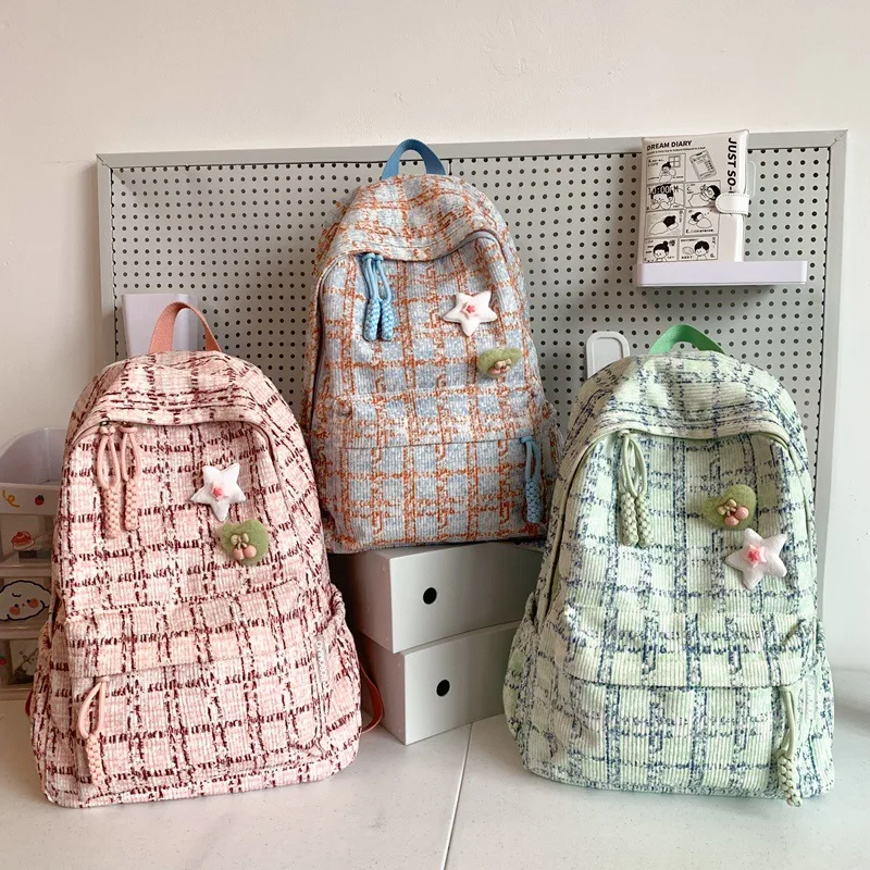 New Cute Plaid Backpack with Star Decor Large Capacity School Bag Casual Travel Backpack
New Cute Plaid Backpack with Star Decor Large Capacity School Bag Casual Travel Backpack