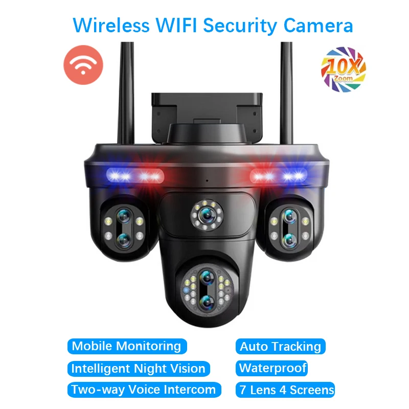 7 Lens 4 Screens Surveillance Camera 10X Optical Zoom WiFi Smart Night Vision Outdoor Waterproof Wireless WiFi Security Camera
7 Lens 4 Screens Surveillance Camera 10X Optical Zoom WiFi Smart Night Vision Outdoor Waterproof Wireless WiFi Security Camera