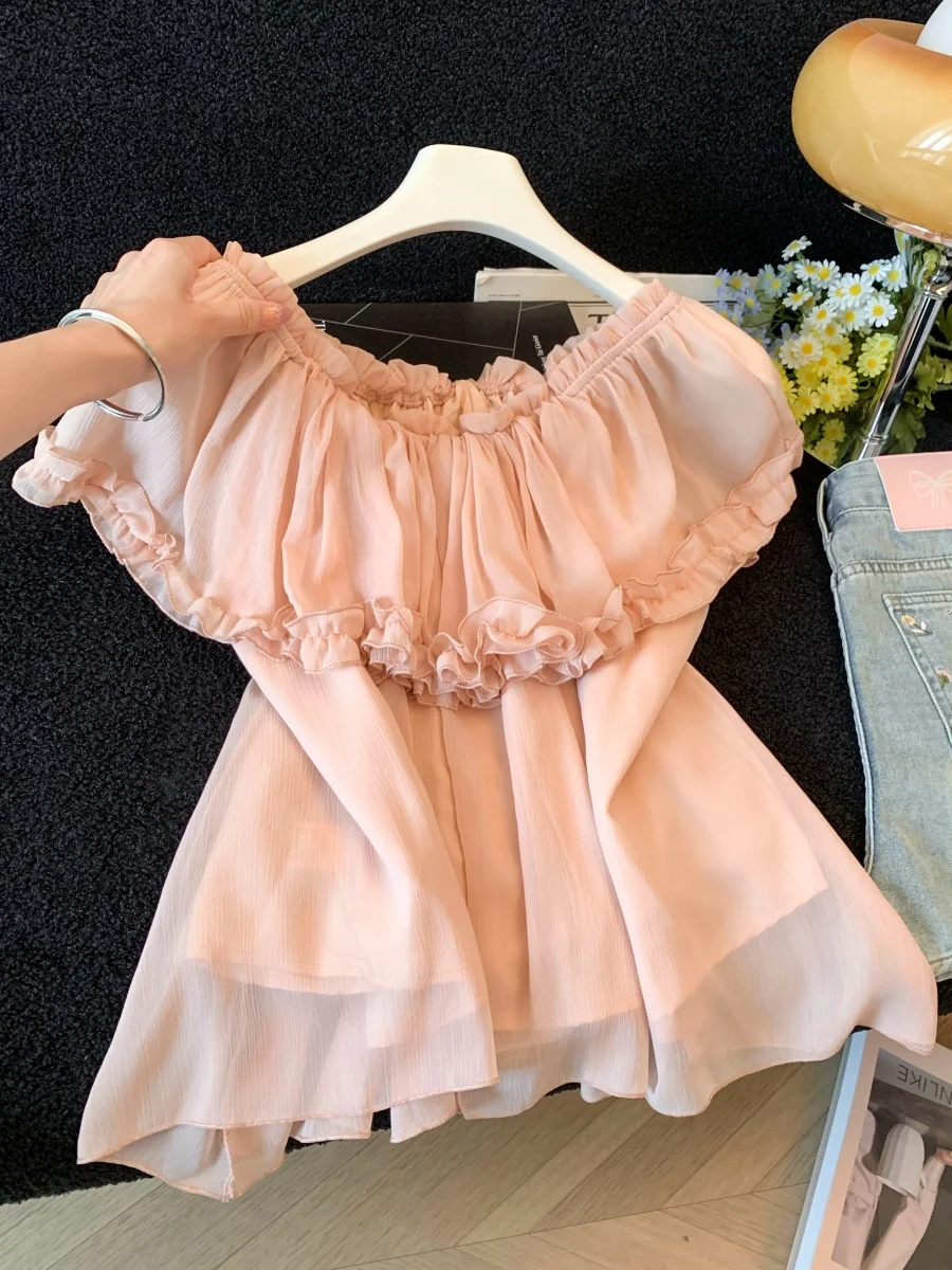 Fashionable Lace Trim Shirt Women's Summer New Style Wooden Ear Shoulder One Shoulder Chiffon Top Loose Fit Casual Wear
Fashionable Lace Trim Shirt Women's Summer New Style Wooden Ear Shoulder One Shoulder Chiffon Top Loose Fit Casual Wear