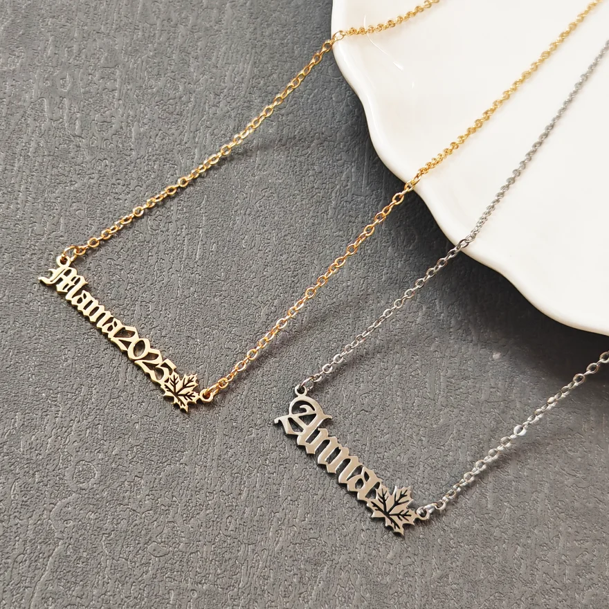 Customized Name Maple Leaf Necklace Pendant Simple Personalized Stainless Steel Clavicle Chain Women Jewelry Birthday Party Gift
Customized Name Maple Leaf Necklace Pendant Simple Personalized Stainless Steel Clavicle Chain Women Jewelry Birthday Party Gift