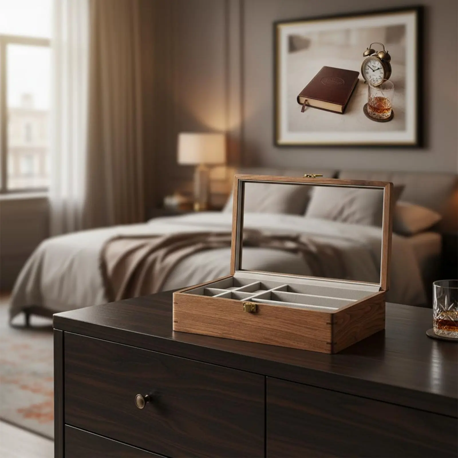 Walnut Watch Storage Case Sturdy Wood Construction Wooden Watch Box Men's Jewelry Organizer Soft Luxurious Textile Lining
Walnut Watch Storage Case Sturdy Wood Construction Wooden Watch Box Men's Jewelry Organizer Soft Luxurious Textile Lining