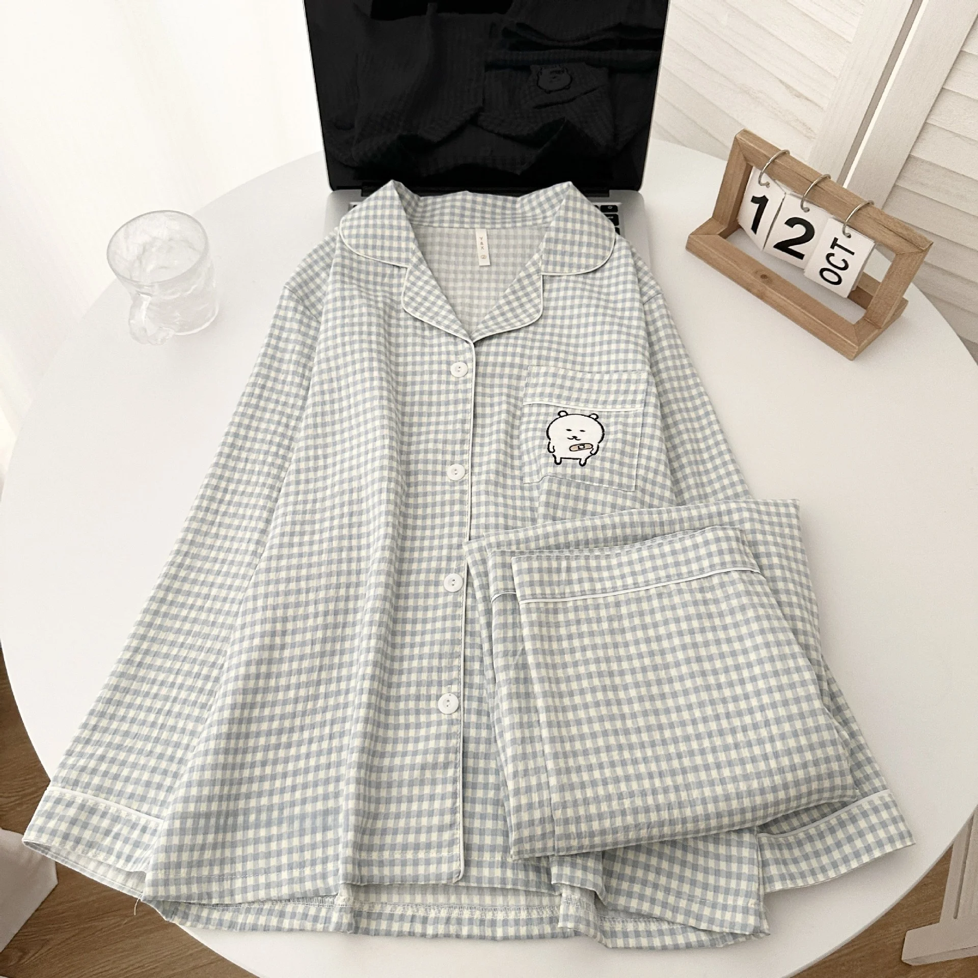Plaid Ins Self-deprecating Bear Women's Long Sleeve Sleepwear Home Clothes Set Spring Autumn Cloud Cotton Long Pants
Plaid Ins Self-deprecating Bear Women's Long Sleeve Sleepwear Home Clothes Set Spring Autumn Cloud Cotton Long Pants