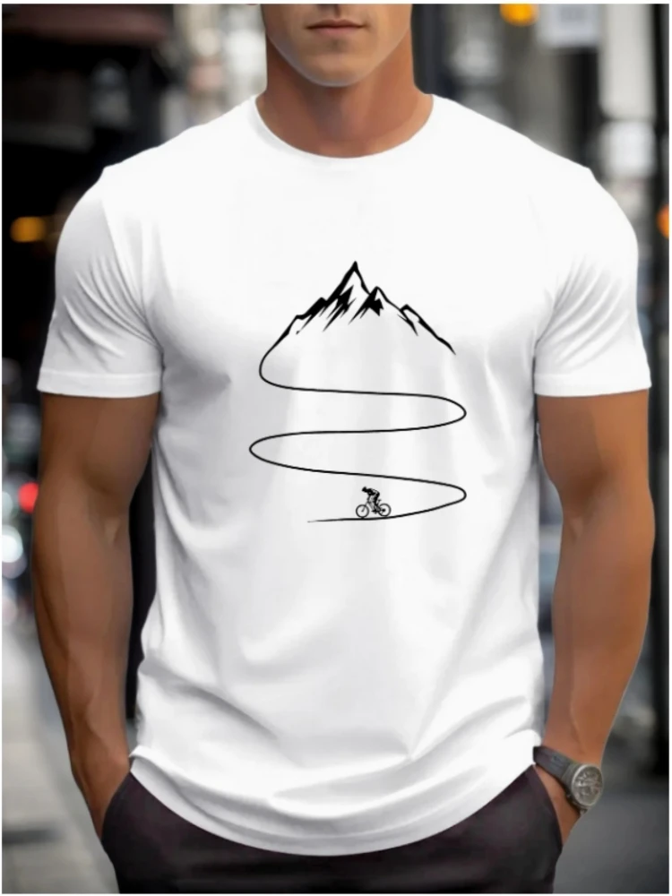 Велоспорт с горным велосипедом. Летняя мужская футболка из 100% хлопка с круглым вырезом и короткими рукавами. 
Велоспорт с горным велосипедом. Летняя мужская футболка из 100% хлопка с круглым вырезом и короткими рукавами.