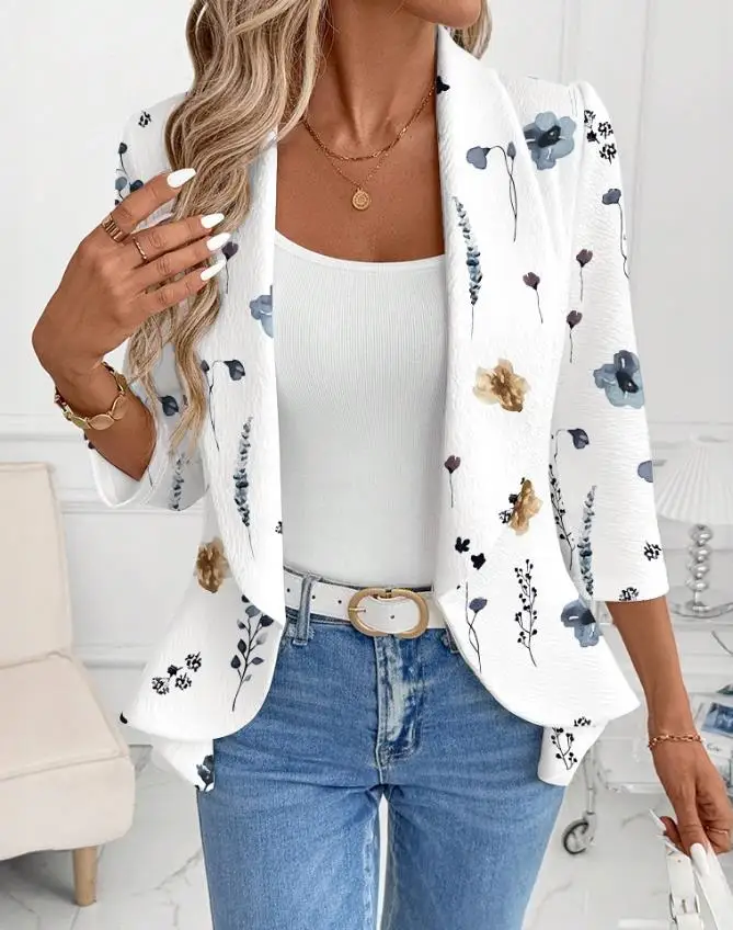 Floral Print Shawl Collar Three Quarters Sleeve Open Front Coat Casual Cinched Waist Flared Hem Blazer Coat
Floral Print Shawl Collar Three Quarters Sleeve Open Front Coat Casual Cinched Waist Flared Hem Blazer Coat