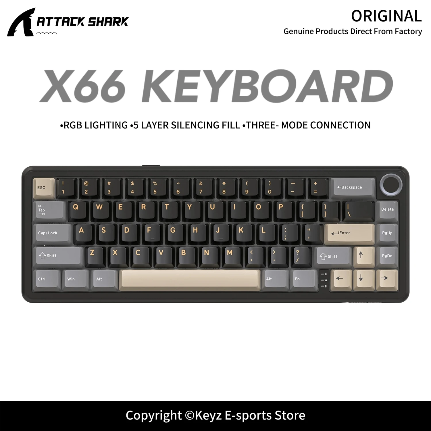 ATTACK SHARK X66 3-Mode RGB Gaming Keyboard 66 Keys Gasket Structure Hot Swappable PBT Keycap for E-Sports
ATTACK SHARK X66 3-Mode RGB Gaming Keyboard 66 Keys Gasket Structure Hot Swappable PBT Keycap for E-Sports