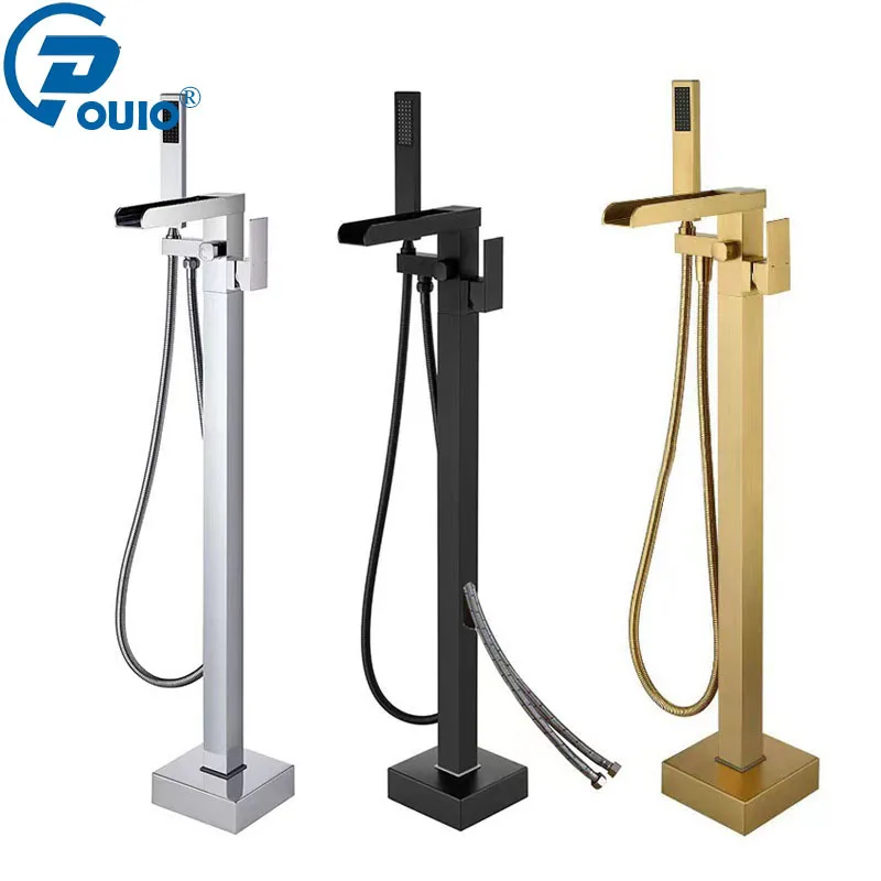 OUIO Brass Bathtub Faucet Waterfall Tub Filler Matte Black Floor Standing Bathroom Tub Faucet with 2 Function Hand Shower Tap
OUIO Brass Bathtub Faucet Waterfall Tub Filler Matte Black Floor Standing Bathroom Tub Faucet with 2 Function Hand Shower Tap