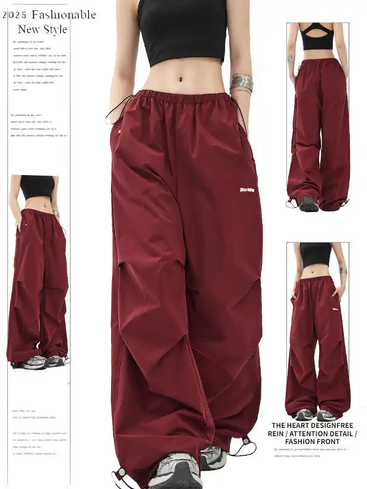 Women Red Baggy Parachute Pants Oversize Sweatpants with Elastic Band Harajuku Japanese 2000s Style Y2k Vintage Trousers Clothes
Women Red Baggy Parachute Pants Oversize Sweatpants with Elastic Band Harajuku Japanese 2000s Style Y2k Vintage Trousers Clothes