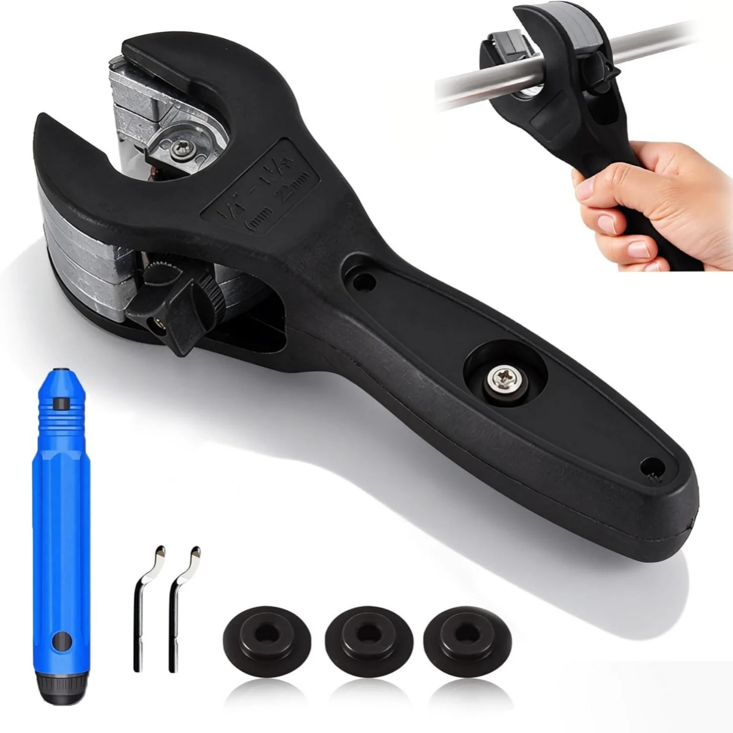 Ratcheting Tubing Cutter Copper Pipe Cutter with 3 Blades and Deburring Tool Set for Copper Aluminum Corrugated Pipes PVC PP
Ratcheting Tubing Cutter Copper Pipe Cutter with 3 Blades and Deburring Tool Set for Copper Aluminum Corrugated Pipes PVC PP