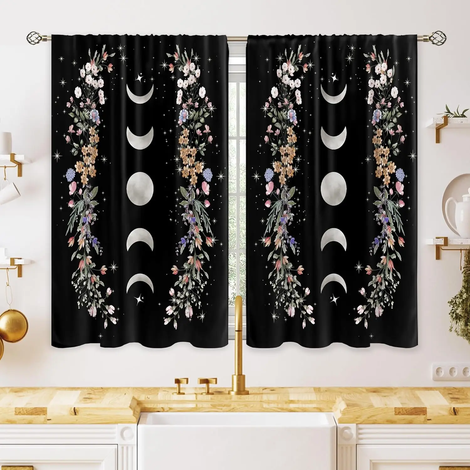 Gothic Moon Phase Curtain Floral Garland Print Bathroom Decor Dark Aesthetic Bath Curtain for Home Decoration
Gothic Moon Phase Curtain Floral Garland Print Bathroom Decor Dark Aesthetic Bath Curtain for Home Decoration