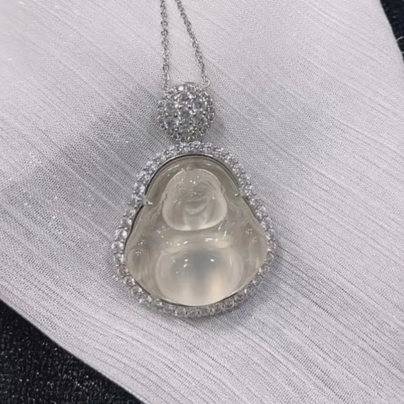 Silver Plated Inlaid-Like White Chalcedony Pendant Agate Maitreya Buddha Jade Necklace
Silver Plated Inlaid-Like White Chalcedony Pendant Agate Maitreya Buddha Jade Necklace