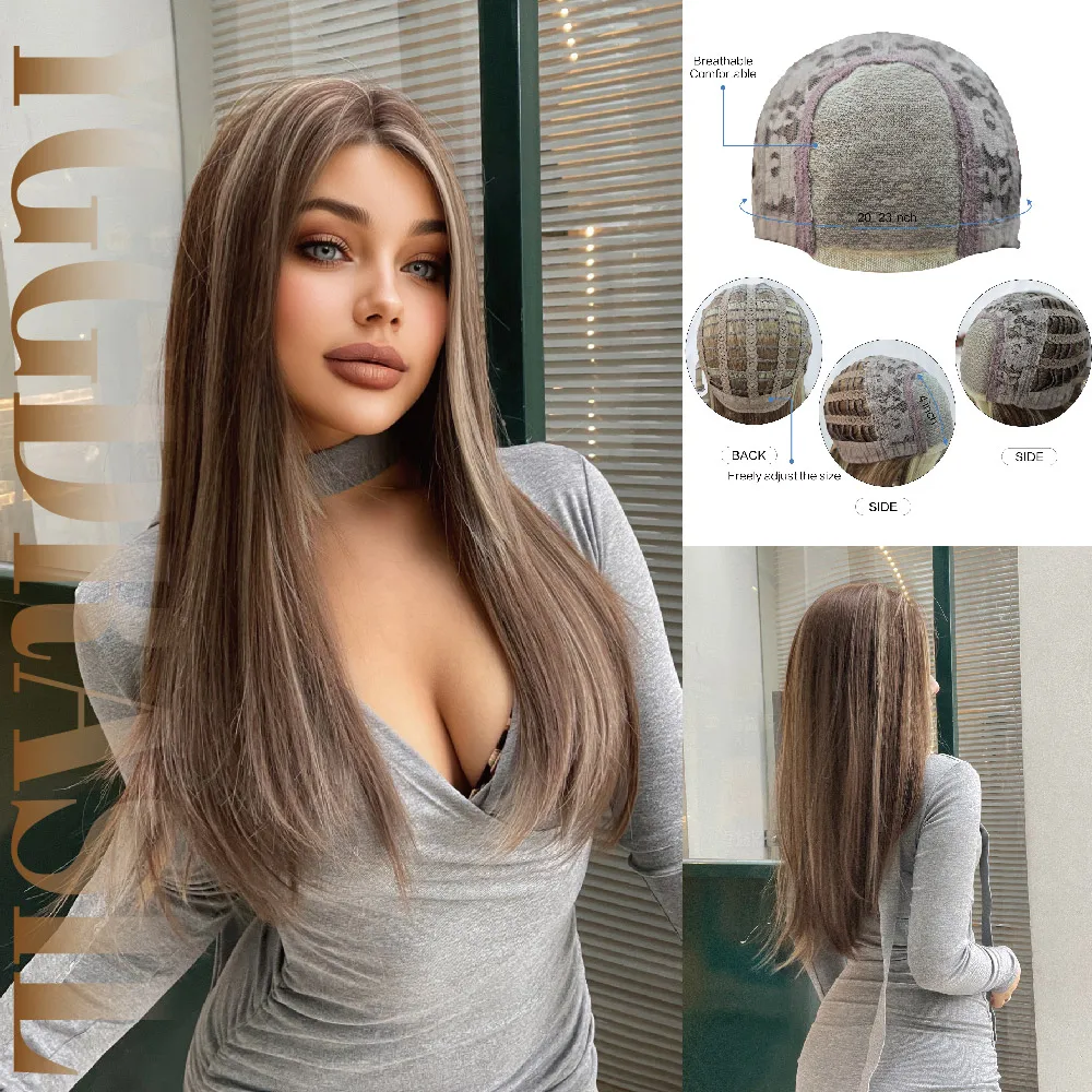 26Inch Modern Brown Highlights Gray Synthetic Lace Wigs Middle Part Long Straight Hair Wig For Women Lace Front Heat Resistant
26Inch Modern Brown Highlights Gray Synthetic Lace Wigs Middle Part Long Straight Hair Wig For Women Lace Front Heat Resistant