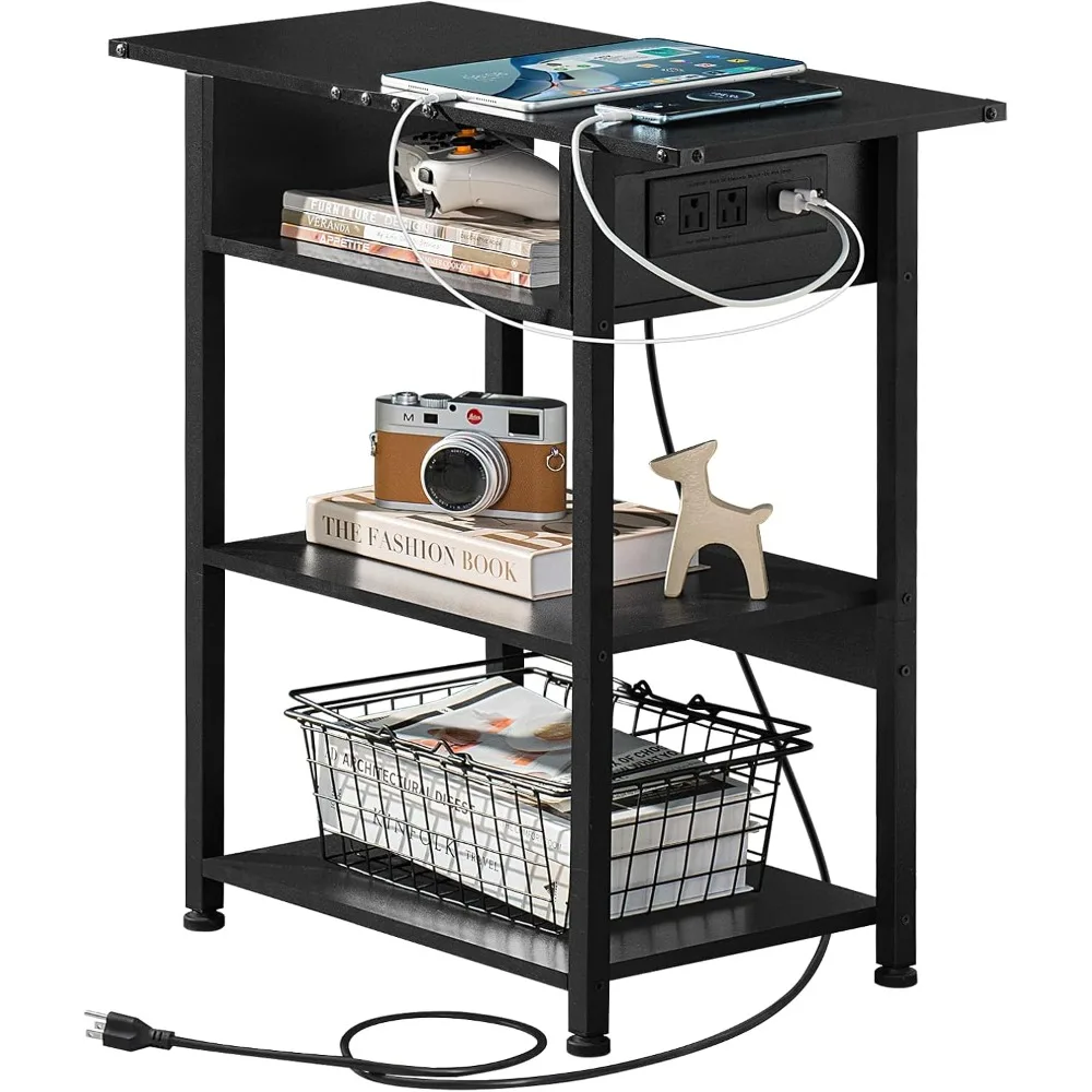 Side Table with Charging Station,Narrow End Table with USB Ports and Outlets,Black Skinny Nightstand with Open Storage Shelf
Side Table with Charging Station,Narrow End Table with USB Ports and Outlets,Black Skinny Nightstand with Open Storage Shelf