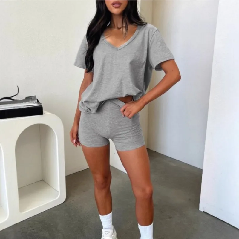 Casual Sports Shorts Set Women Outfit Summer 2025 Fashion Short Sleeve V-neck T-shirts Tops & Short Pants Homewear 2 Piece Sets
Casual Sports Shorts Set Women Outfit Summer 2025 Fashion Short Sleeve V-neck T-shirts Tops & Short Pants Homewear 2 Piece Sets