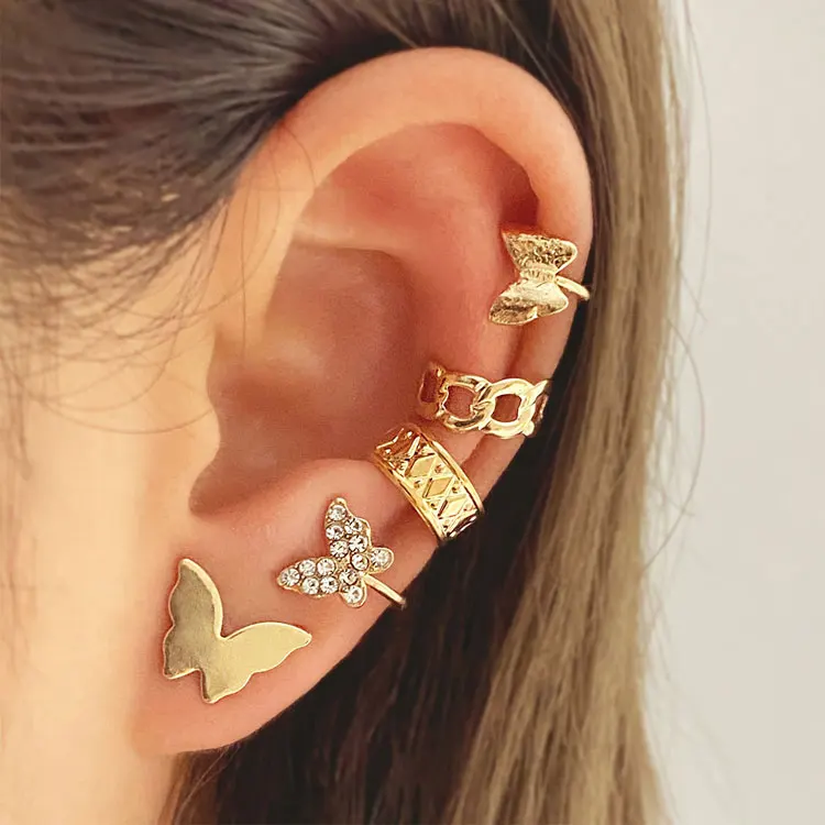 Hot Selling Non Pierced Chain Ear Cuff Earrings Crystal Butterfly Earrings Punk 5pcs Chain Butterfly Clip on Earrings Women
Hot Selling Non Pierced Chain Ear Cuff Earrings Crystal Butterfly Earrings Punk 5pcs Chain Butterfly Clip on Earrings Women
