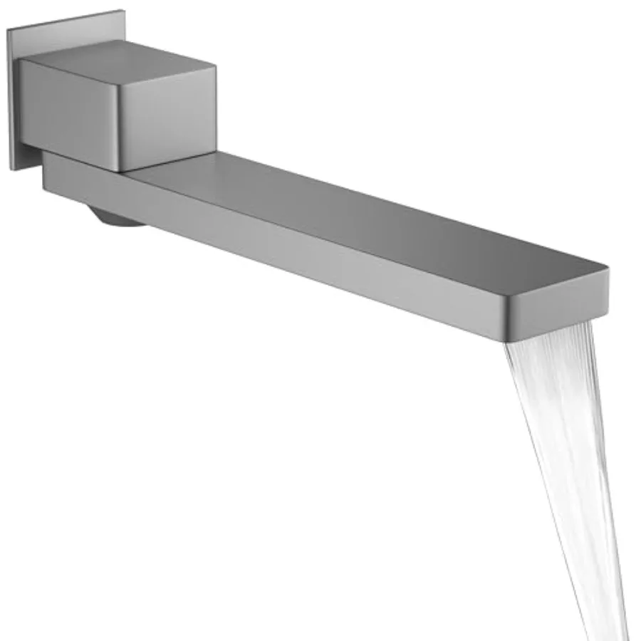Bathtub faucet spout for wall mount, brushed nickel finish, 180-degree swivel, non-diverter, high-flow waterfall fill, folding
Bathtub faucet spout for wall mount, brushed nickel finish, 180-degree swivel, non-diverter, high-flow waterfall fill, folding
