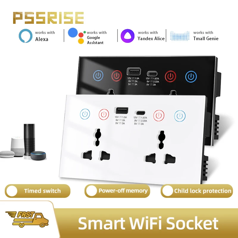 PSSRISE Universal 13A Plug Tuya WiFi Smart Socket Switch With US Type-C Port Outlet Smart Life Via Alexa Google Home Wall Socket
PSSRISE Universal 13A Plug Tuya WiFi Smart Socket Switch With US Type-C Port Outlet Smart Life Via Alexa Google Home Wall Socket