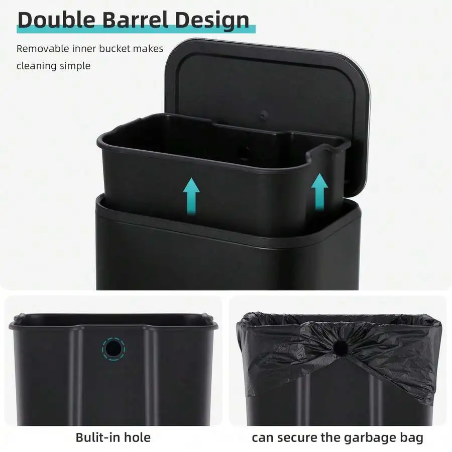 3.2 Gallon Stainless Steel Trash Can With Lid Foot Pedal Removable Inner Bucket Double Barrel Design
3.2 Gallon Stainless Steel Trash Can With Lid Foot Pedal Removable Inner Bucket Double Barrel Design