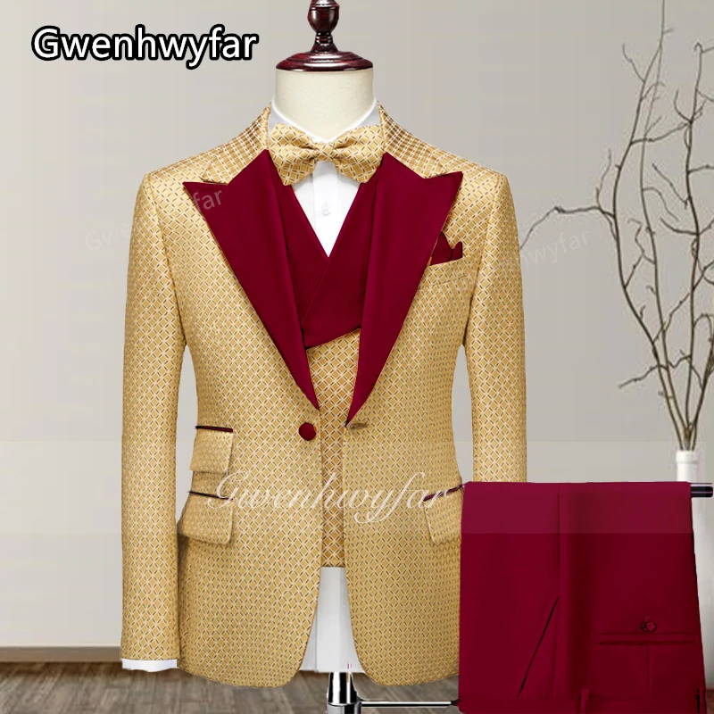 Gwenhwyfar 2025 New Yellow Pattern Men Party Tuxedos Suits 3 Pieces Latest Lapel Men Suits Buttons Fashion Style Suits
Gwenhwyfar 2025 New Yellow Pattern Men Party Tuxedos Suits 3 Pieces Latest Lapel Men Suits Buttons Fashion Style Suits