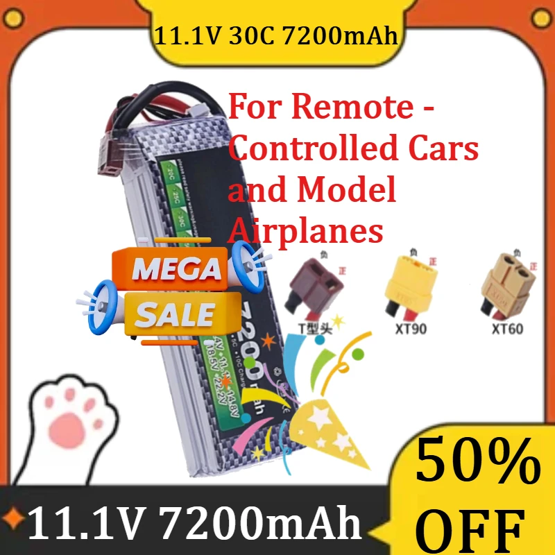For Remote - Controlled Cars and Model Airplanes New 11.1V 7200mAh 30C Polymer Lithium Battery