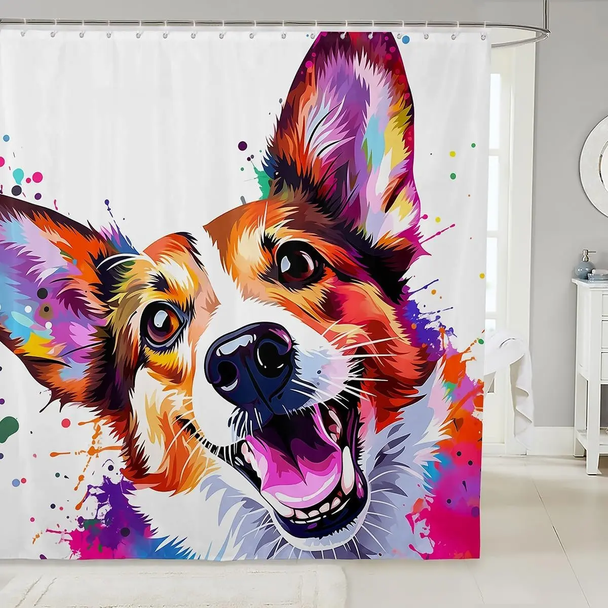 Детская милая водонепроницаемая занавеска для ванной комнаты корги Kawaii, занавеска для душа для собак и домашних животных, Радуга, граффити, занавеска для ванны с мультяшным мопсом
Детская милая водонепроницаемая занавеска для ванной комнаты корги Kawaii, занавеска для душа для собак и домашних животных, Радуга, граффити, занавеска для ванны с мультяшным мопсом