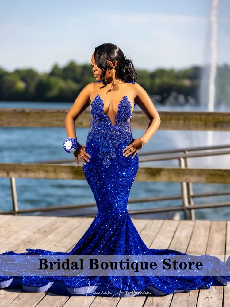 Gorgeous Royal Blue Sequin Mermaid Prom Dress Deep V Beaded Graduation Formal Evening Gown Customized
Gorgeous Royal Blue Sequin Mermaid Prom Dress Deep V Beaded Graduation Formal Evening Gown Customized
