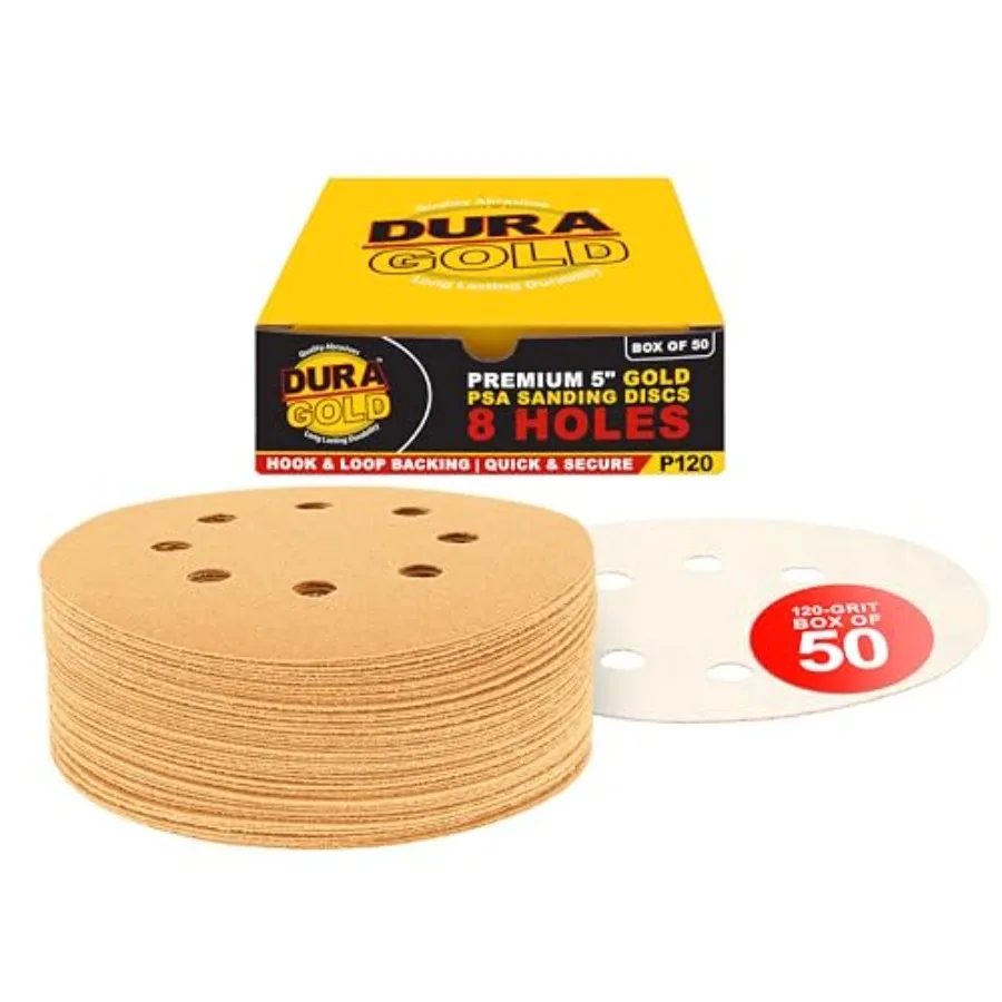 Premium 120 Grit 5" Sandpaper Discs, 8 Hole Pattern Dustl, 50 Discs - Hook and Loop Backing for Orbital DA Sander, Detailing Fi
Premium 120 Grit 5" Sandpaper Discs, 8 Hole Pattern Dustl, 50 Discs - Hook and Loop Backing for Orbital DA Sander, Detailing Fi