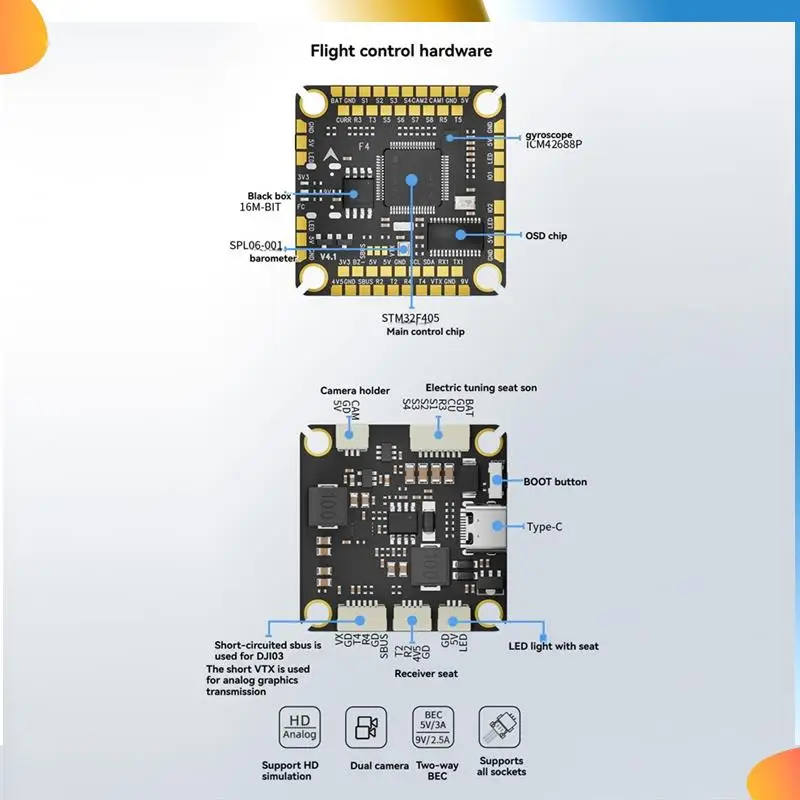 B48A F4100 V4 FPV Stack FC&ESC F405 V4 Flight Controller 100A AM32 3-8S ESC DSHOT600 For FPV Racing Drone 
B48A F4100 V4 FPV Stack FC&ESC F405 V4 Flight Controller 100A AM32 3-8S ESC DSHOT600 For FPV Racing Drone
