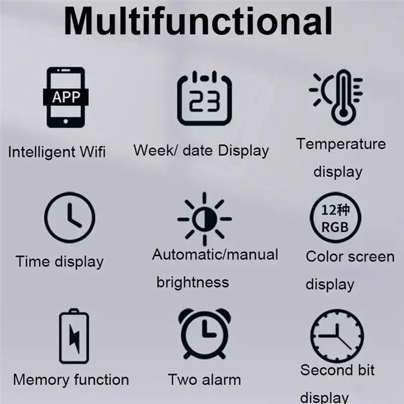 A76X-Digital Electronic Clock And Calendar - Colorful Intelligent Wall Hanging Clock For Living Room, Model B
A76X-Digital Electronic Clock And Calendar - Colorful Intelligent Wall Hanging Clock For Living Room, Model B