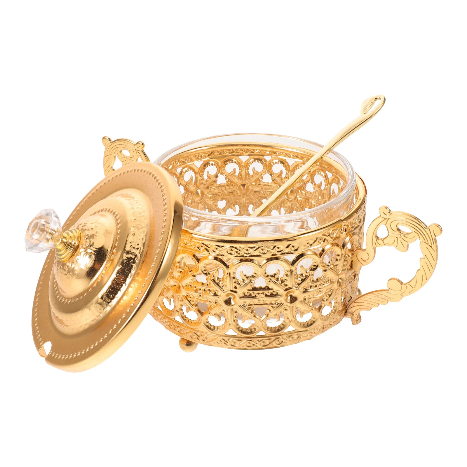 Turkish Glass Sugar Bowl with Lid Wrought Iron Style Decorative Metal Frame Jam Jar with Spoon Spice Jar Honey Container Kitchen
Turkish Glass Sugar Bowl with Lid Wrought Iron Style Decorative Metal Frame Jam Jar with Spoon Spice Jar Honey Container Kitchen